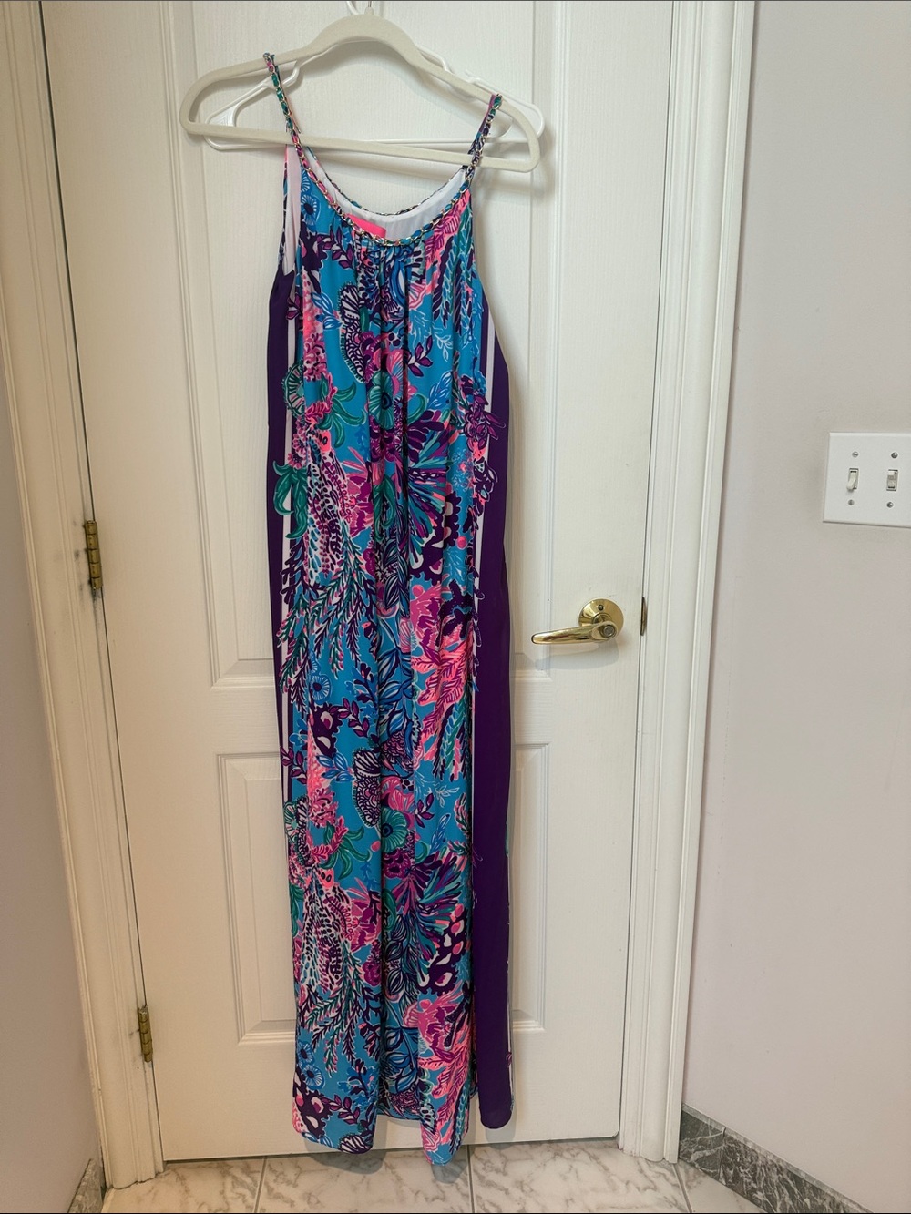 Lilly Pulitzer Turquoise, Purple & Pink Floral Chain-Trim Top
